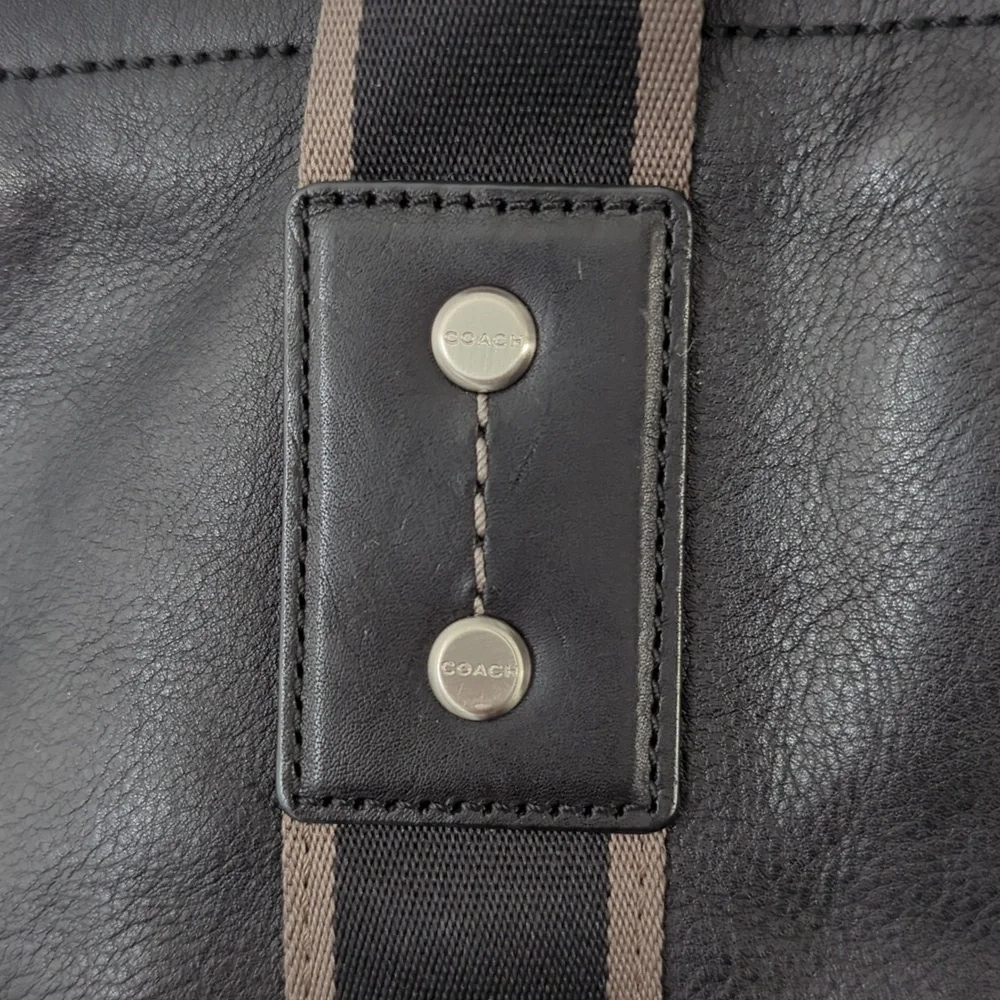 Coach F70558 Black Heritage Web Foldover Leather Messenger Bag